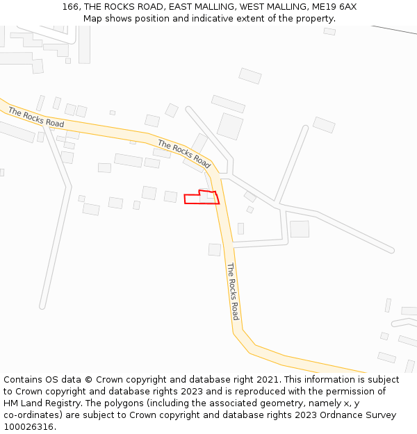 166, THE ROCKS ROAD, EAST MALLING, WEST MALLING, ME19 6AX: Location map and indicative extent of plot