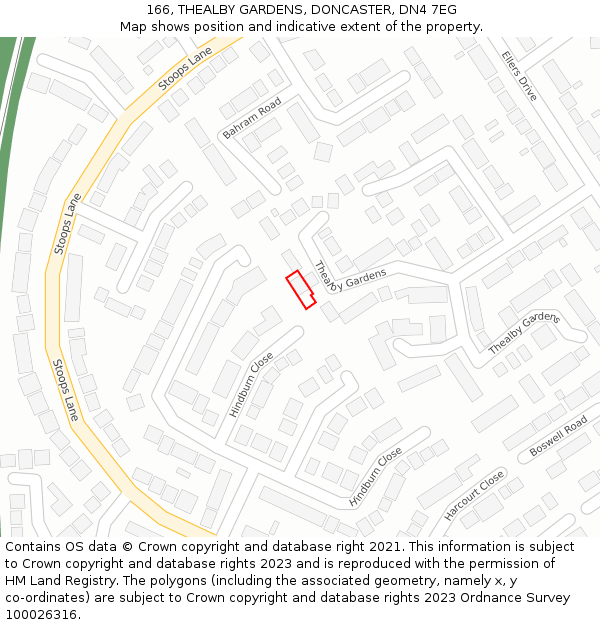 166, THEALBY GARDENS, DONCASTER, DN4 7EG: Location map and indicative extent of plot