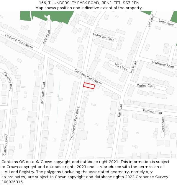 166, THUNDERSLEY PARK ROAD, BENFLEET, SS7 1EN: Location map and indicative extent of plot