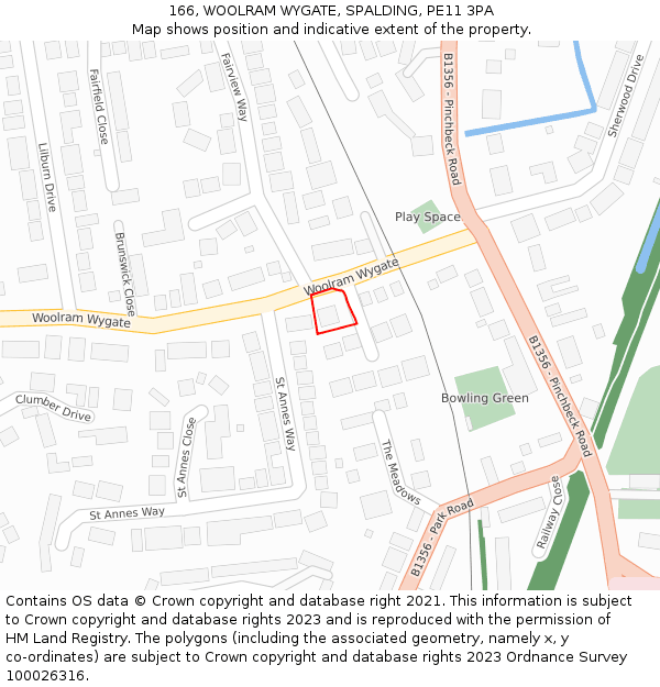 166, WOOLRAM WYGATE, SPALDING, PE11 3PA: Location map and indicative extent of plot