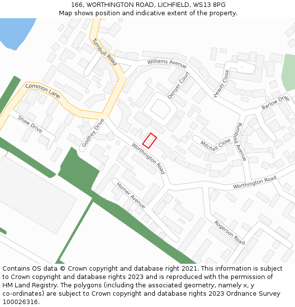 166, WORTHINGTON ROAD, LICHFIELD, WS13 8PG: Location map and indicative extent of plot