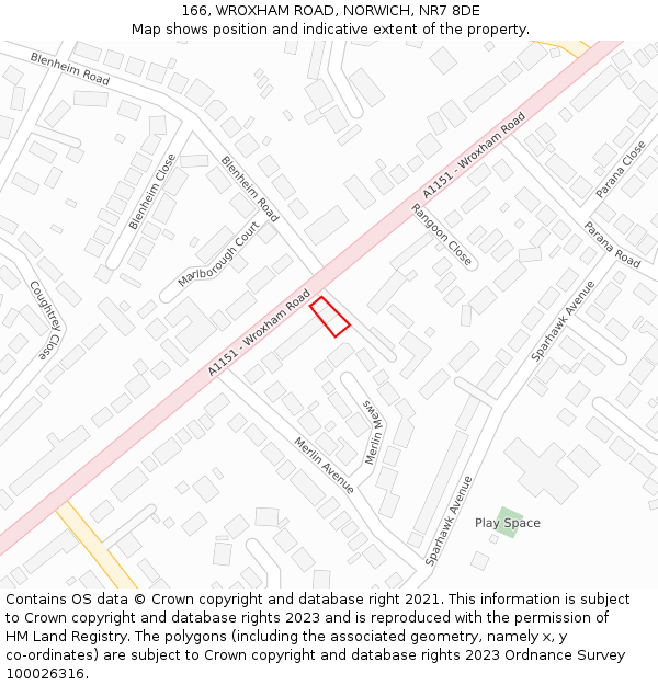 166, WROXHAM ROAD, NORWICH, NR7 8DE: Location map and indicative extent of plot