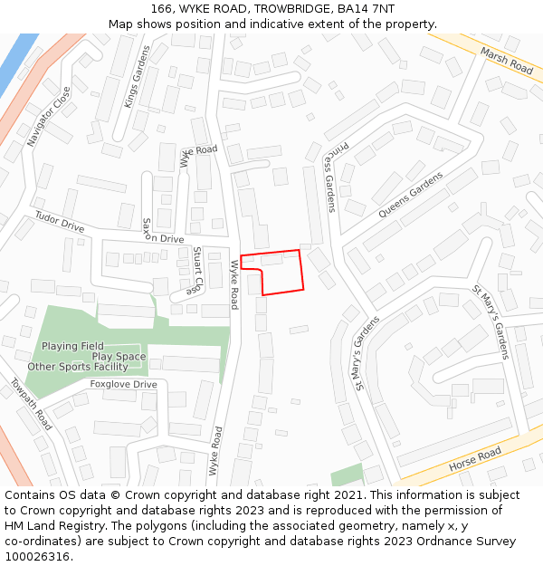 166, WYKE ROAD, TROWBRIDGE, BA14 7NT: Location map and indicative extent of plot