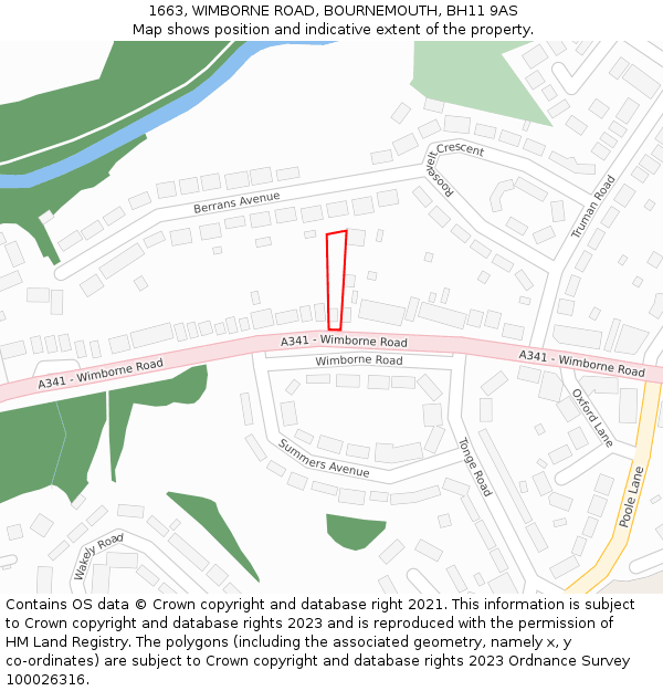 1663, WIMBORNE ROAD, BOURNEMOUTH, BH11 9AS: Location map and indicative extent of plot