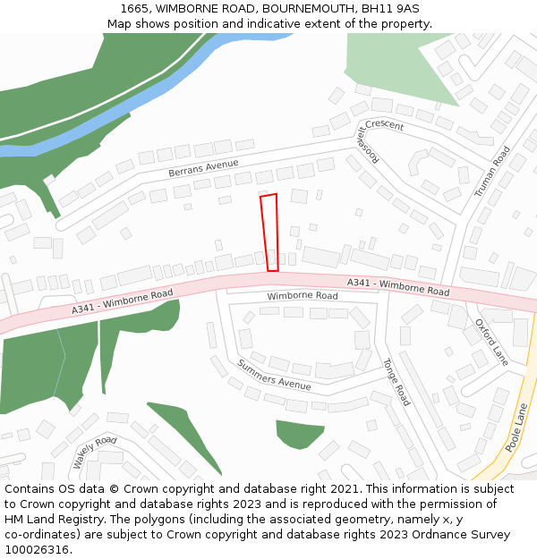 1665, WIMBORNE ROAD, BOURNEMOUTH, BH11 9AS: Location map and indicative extent of plot