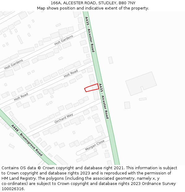 166A, ALCESTER ROAD, STUDLEY, B80 7NY: Location map and indicative extent of plot