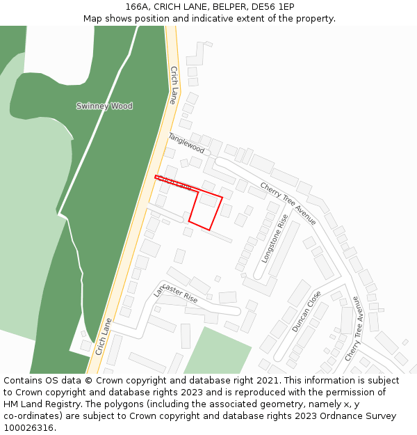 166A, CRICH LANE, BELPER, DE56 1EP: Location map and indicative extent of plot