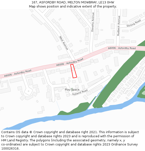 167, ASFORDBY ROAD, MELTON MOWBRAY, LE13 0HW: Location map and indicative extent of plot