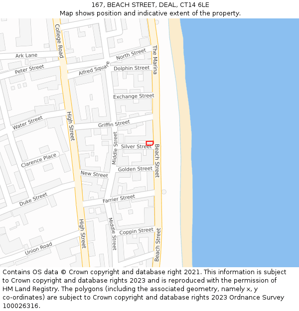 167, BEACH STREET, DEAL, CT14 6LE: Location map and indicative extent of plot