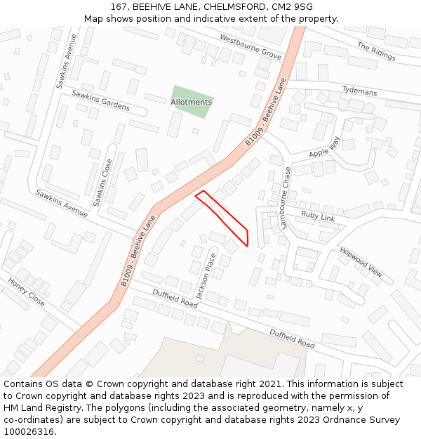 167, BEEHIVE LANE, CHELMSFORD, CM2 9SG: Location map and indicative extent of plot