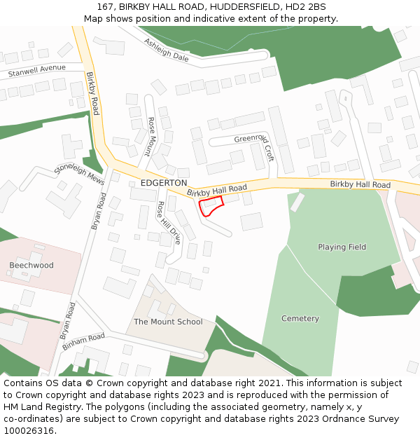 167, BIRKBY HALL ROAD, HUDDERSFIELD, HD2 2BS: Location map and indicative extent of plot