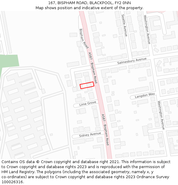 167, BISPHAM ROAD, BLACKPOOL, FY2 0NN: Location map and indicative extent of plot