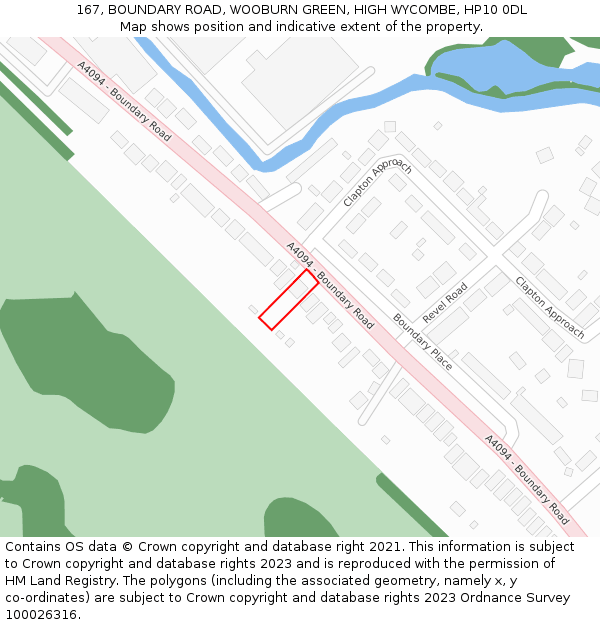 167, BOUNDARY ROAD, WOOBURN GREEN, HIGH WYCOMBE, HP10 0DL: Location map and indicative extent of plot