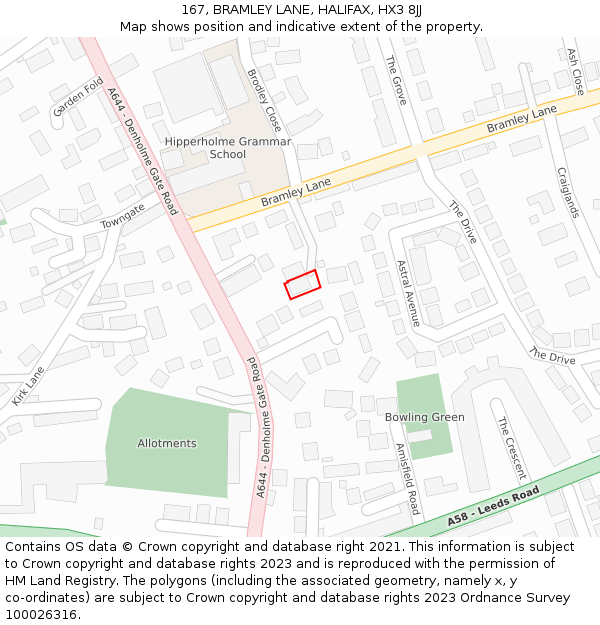 167, BRAMLEY LANE, HALIFAX, HX3 8JJ: Location map and indicative extent of plot