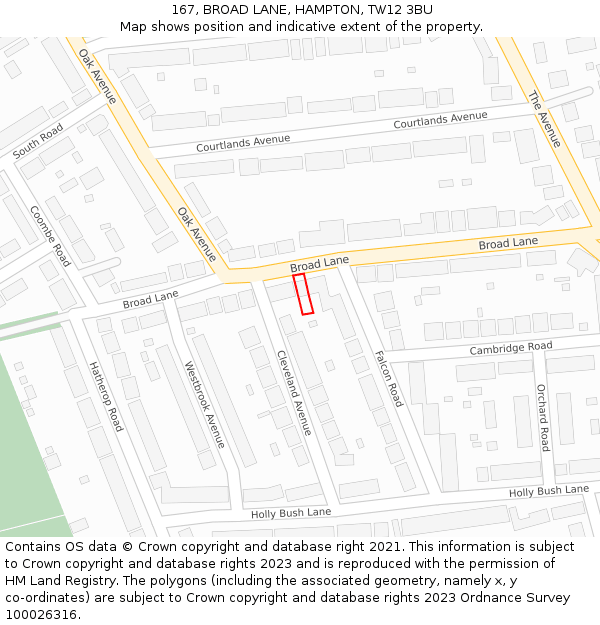 167, BROAD LANE, HAMPTON, TW12 3BU: Location map and indicative extent of plot