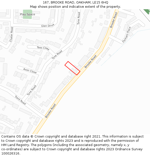 167, BROOKE ROAD, OAKHAM, LE15 6HQ: Location map and indicative extent of plot