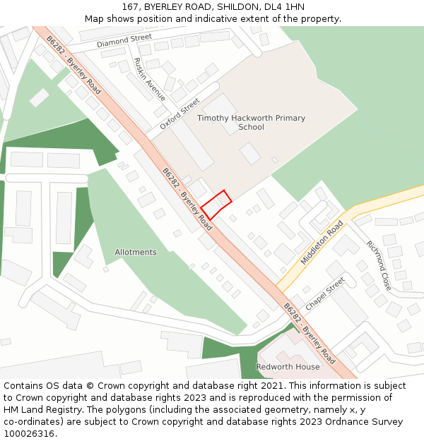 167, BYERLEY ROAD, SHILDON, DL4 1HN: Location map and indicative extent of plot