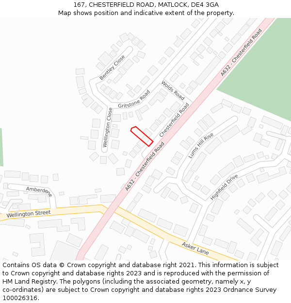 167, CHESTERFIELD ROAD, MATLOCK, DE4 3GA: Location map and indicative extent of plot