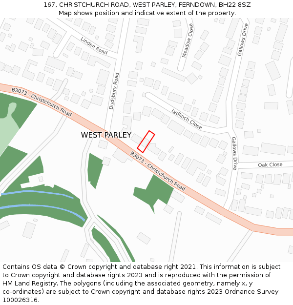 167, CHRISTCHURCH ROAD, WEST PARLEY, FERNDOWN, BH22 8SZ: Location map and indicative extent of plot