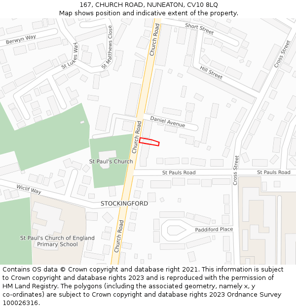 167, CHURCH ROAD, NUNEATON, CV10 8LQ: Location map and indicative extent of plot