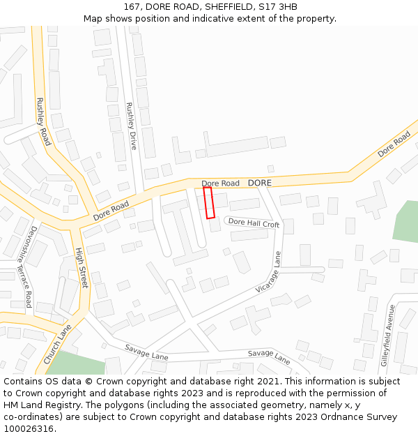 167, DORE ROAD, SHEFFIELD, S17 3HB: Location map and indicative extent of plot