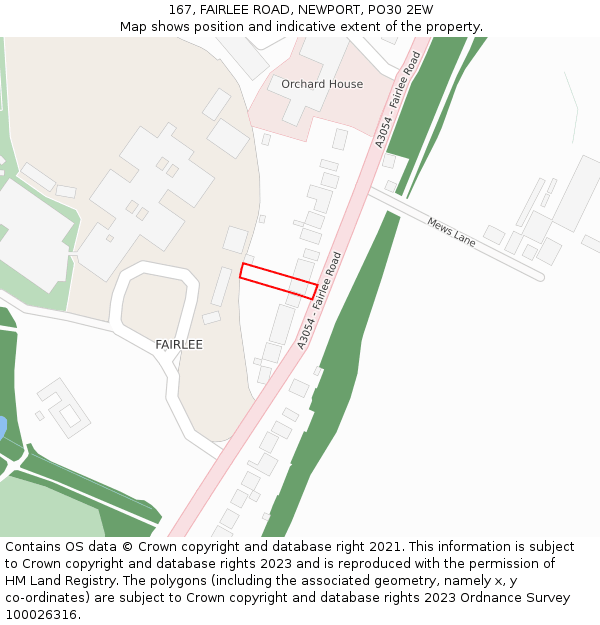 167, FAIRLEE ROAD, NEWPORT, PO30 2EW: Location map and indicative extent of plot