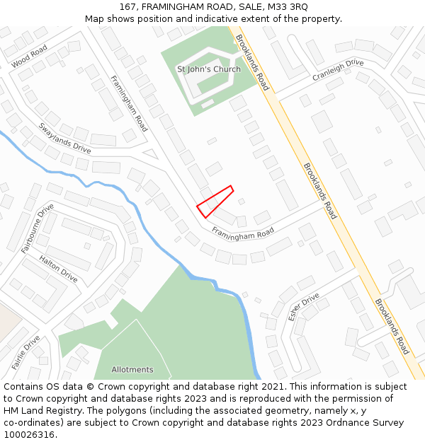 167, FRAMINGHAM ROAD, SALE, M33 3RQ: Location map and indicative extent of plot