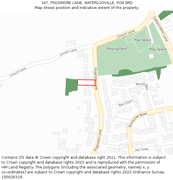 167, FROGMORE LANE, WATERLOOVILLE, PO8 9RD: Location map and indicative extent of plot
