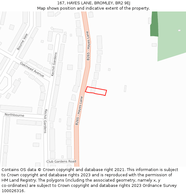 167, HAYES LANE, BROMLEY, BR2 9EJ: Location map and indicative extent of plot