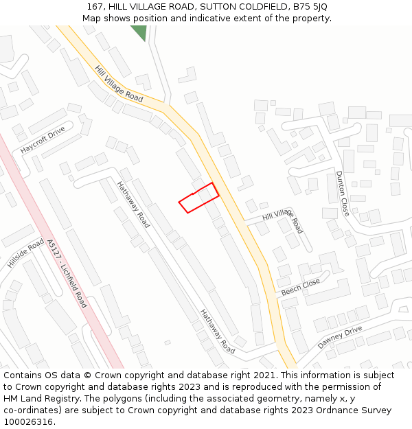 167, HILL VILLAGE ROAD, SUTTON COLDFIELD, B75 5JQ: Location map and indicative extent of plot