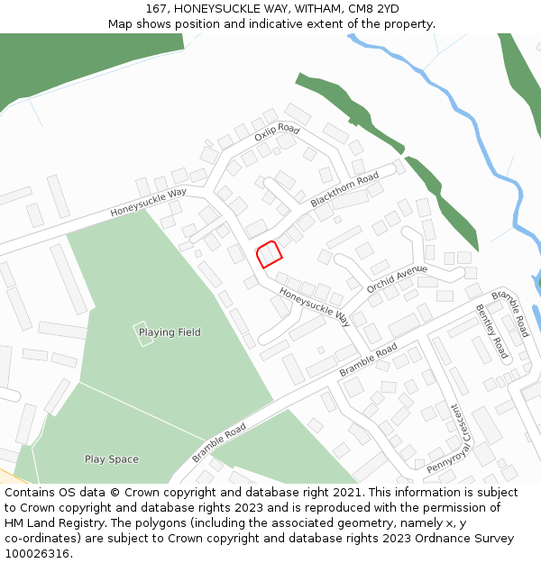 167, HONEYSUCKLE WAY, WITHAM, CM8 2YD: Location map and indicative extent of plot