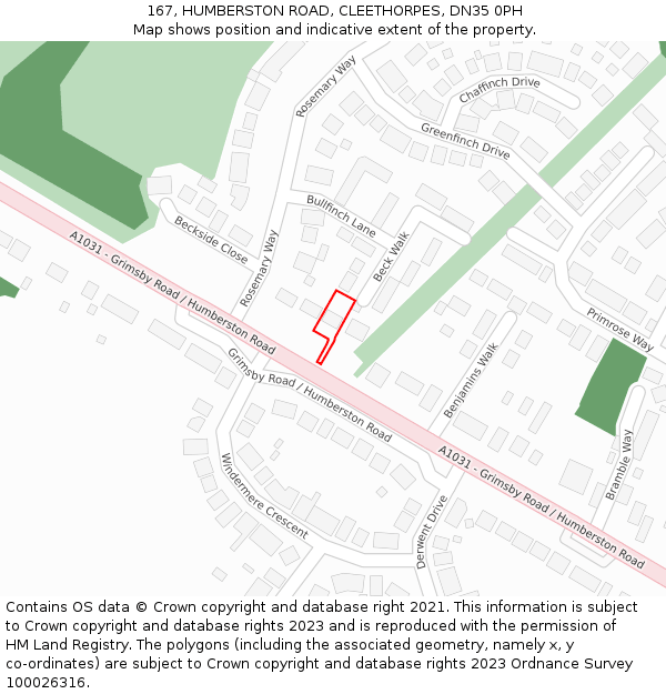 167, HUMBERSTON ROAD, CLEETHORPES, DN35 0PH: Location map and indicative extent of plot
