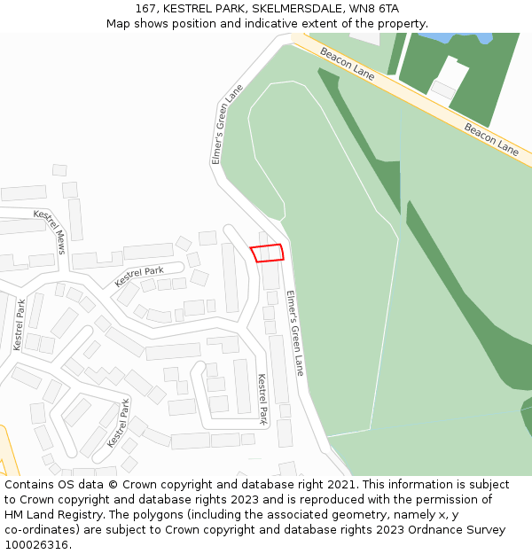 167, KESTREL PARK, SKELMERSDALE, WN8 6TA: Location map and indicative extent of plot
