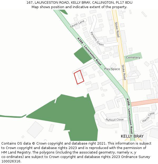 167, LAUNCESTON ROAD, KELLY BRAY, CALLINGTON, PL17 8DU: Location map and indicative extent of plot