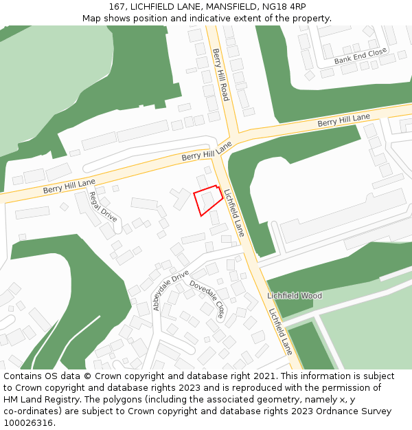 167, LICHFIELD LANE, MANSFIELD, NG18 4RP: Location map and indicative extent of plot