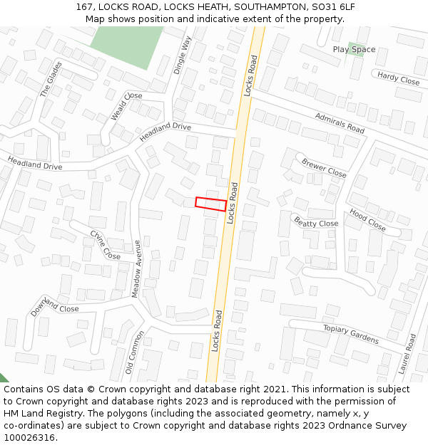 167, LOCKS ROAD, LOCKS HEATH, SOUTHAMPTON, SO31 6LF: Location map and indicative extent of plot
