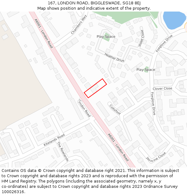 167, LONDON ROAD, BIGGLESWADE, SG18 8EJ: Location map and indicative extent of plot