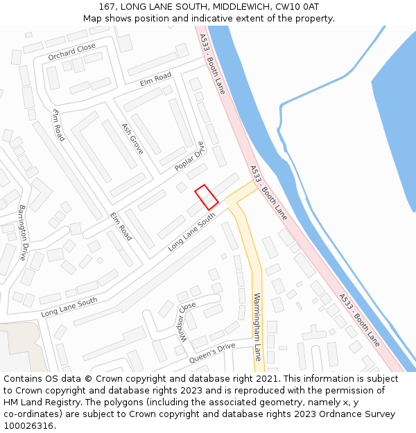 167, LONG LANE SOUTH, MIDDLEWICH, CW10 0AT: Location map and indicative extent of plot