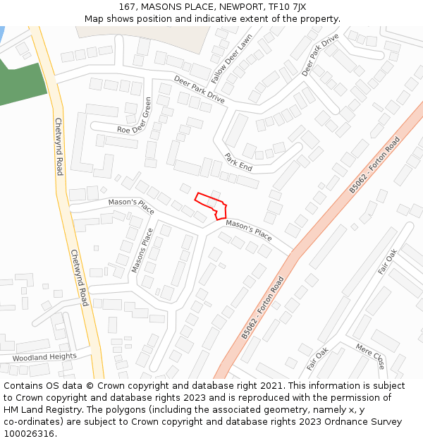 167, MASONS PLACE, NEWPORT, TF10 7JX: Location map and indicative extent of plot