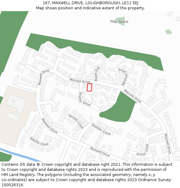 167, MAXWELL DRIVE, LOUGHBOROUGH, LE11 5EJ: Location map and indicative extent of plot