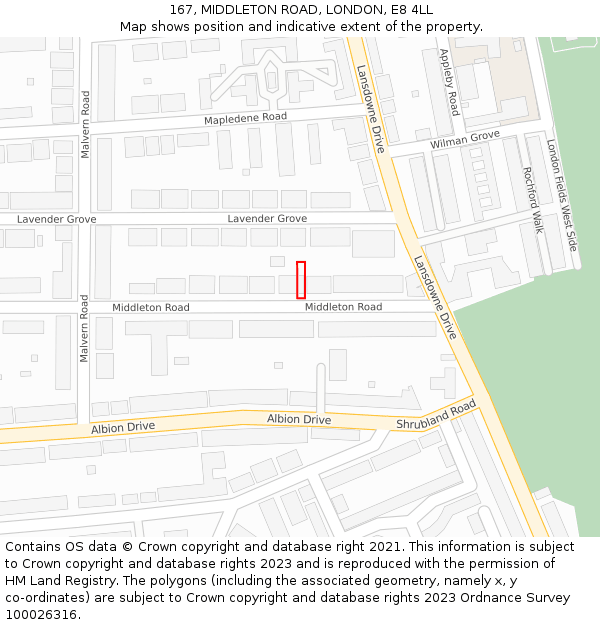 167, MIDDLETON ROAD, LONDON, E8 4LL: Location map and indicative extent of plot