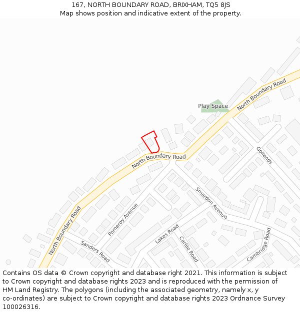 167, NORTH BOUNDARY ROAD, BRIXHAM, TQ5 8JS: Location map and indicative extent of plot