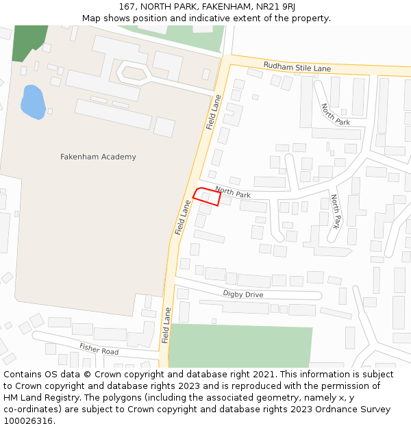 167, NORTH PARK, FAKENHAM, NR21 9RJ: Location map and indicative extent of plot