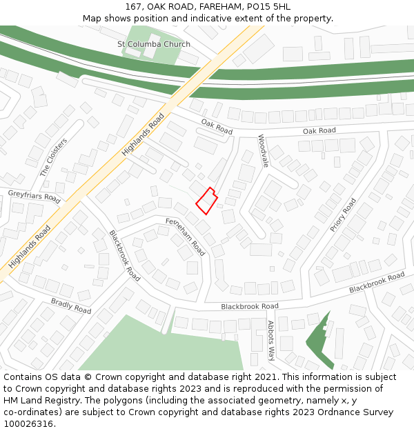 167, OAK ROAD, FAREHAM, PO15 5HL: Location map and indicative extent of plot