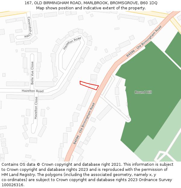 167, OLD BIRMINGHAM ROAD, MARLBROOK, BROMSGROVE, B60 1DQ: Location map and indicative extent of plot