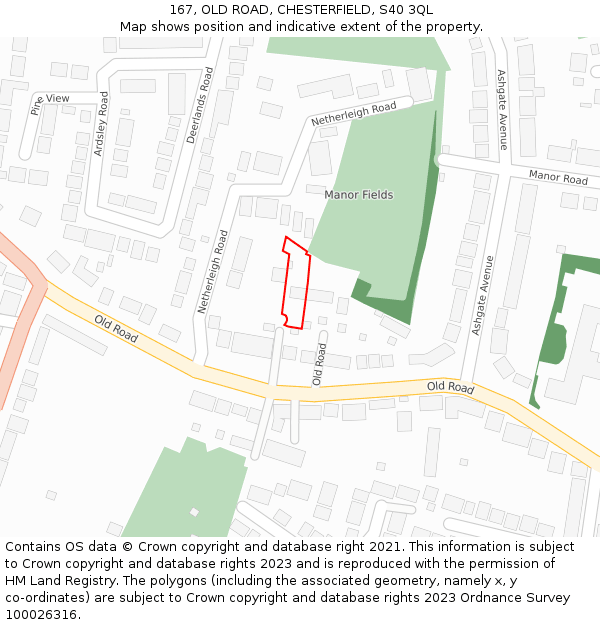 167, OLD ROAD, CHESTERFIELD, S40 3QL: Location map and indicative extent of plot