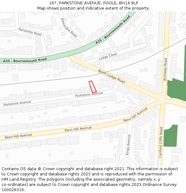 167, PARKSTONE AVENUE, POOLE, BH14 9LP: Location map and indicative extent of plot