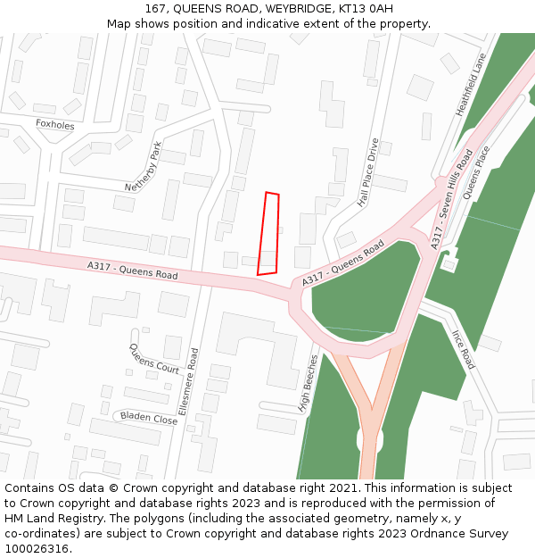 167, QUEENS ROAD, WEYBRIDGE, KT13 0AH: Location map and indicative extent of plot