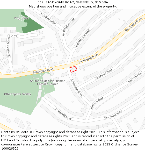 167, SANDYGATE ROAD, SHEFFIELD, S10 5SA: Location map and indicative extent of plot