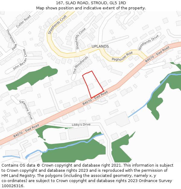 167, SLAD ROAD, STROUD, GL5 1RD: Location map and indicative extent of plot